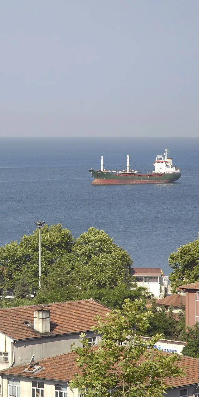 Ereğli açıklarında yük gemisi ve şehir çatıları