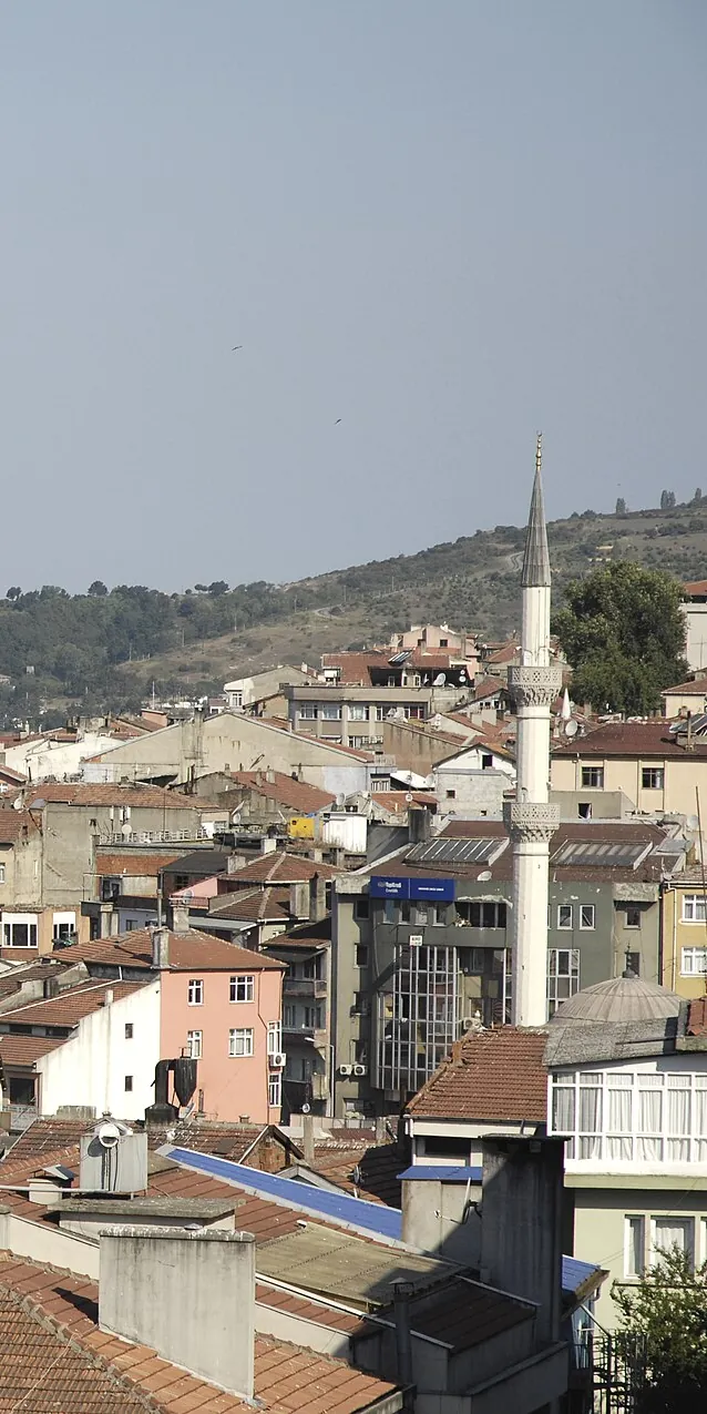 Çatılar, minare ve liman manzarası
